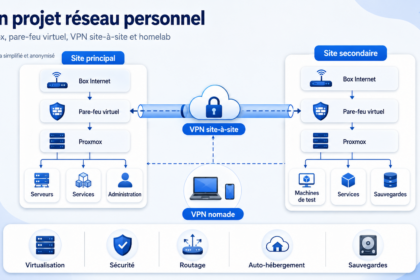 Schéma simplifié d’un projet réseau personnel avec Proxmox, pfSense et VPN site-à-site
