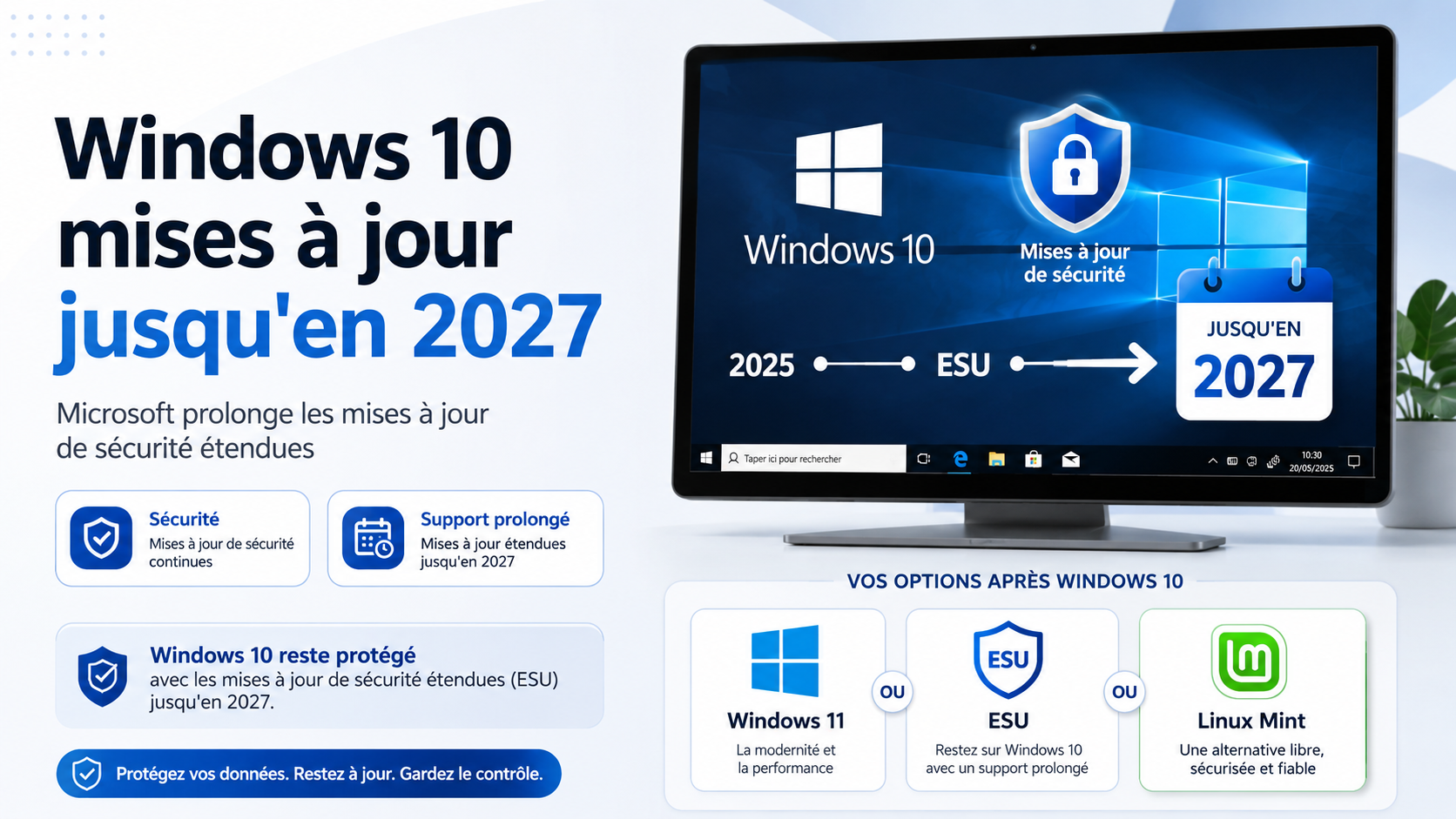 Windows 10 bénéficie de mises à jour de sécurité étendues jusqu’en 2027